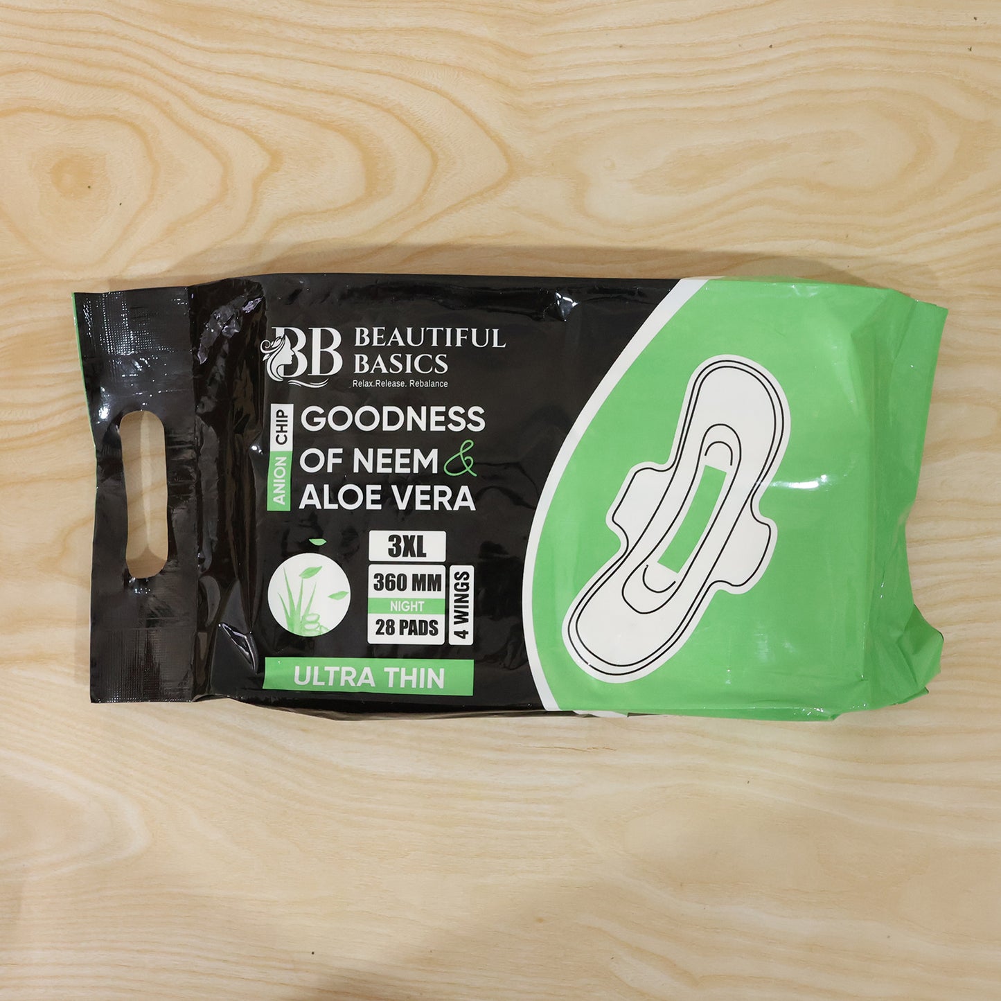 Beautiful Basics Neem Aloe Vera Sanitary Pads 3xl 360mm Night (28 Pads)