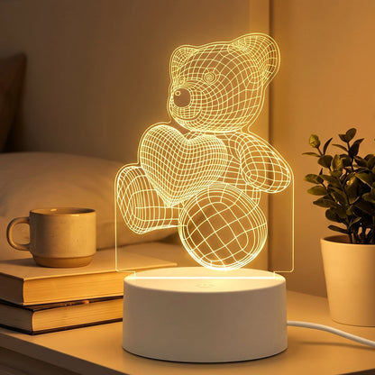 3D Teddy Bear LED Night Lamp ‰ÛÒ Soft LED Desk Light with Heart Design (1 Pc)