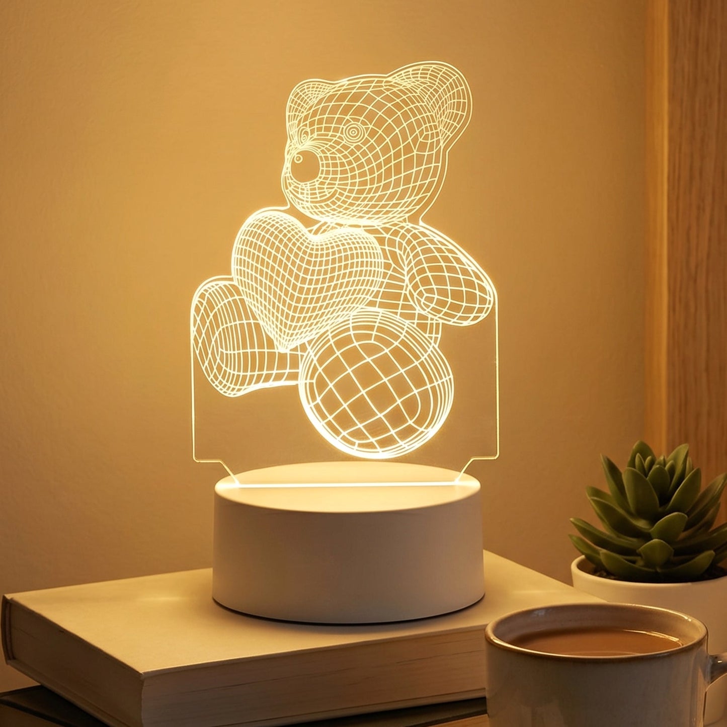 3D Teddy Bear LED Night Lamp ‰ÛÒ Soft LED Desk Light with Heart Design (1 Pc)