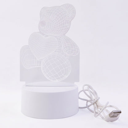 3D Teddy Bear LED Night Lamp ‰ÛÒ Soft LED Desk Light with Heart Design (1 Pc)