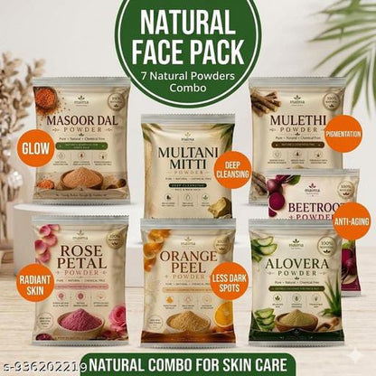 7 Naturals Face Pack Combo – Multani Mitti, Orange Peel, Aloe Vera, Masoor Dal, Mulethi, Rose Petal & Beetroot Powder (50g Each | Total 350g)