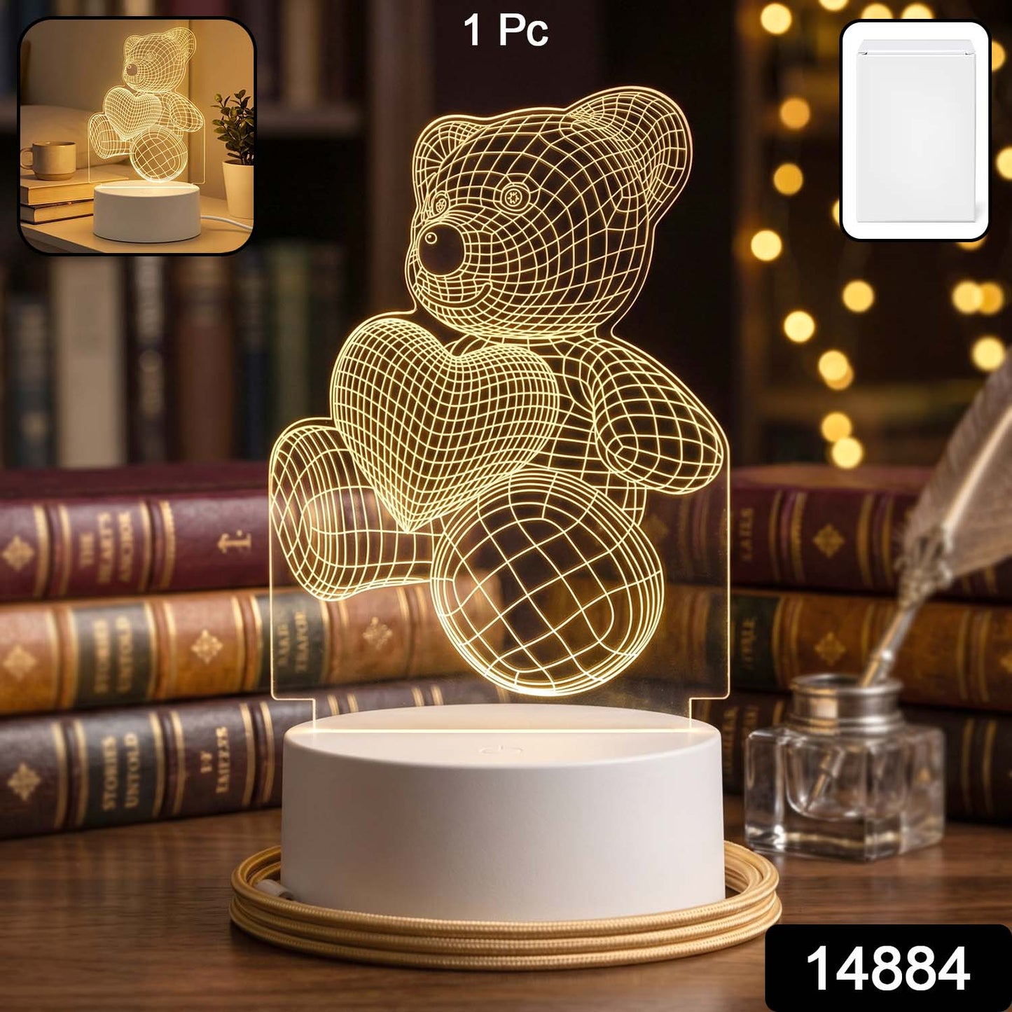 3D Teddy Bear LED Night Lamp ‰ÛÒ Soft LED Desk Light with Heart Design (1 Pc)